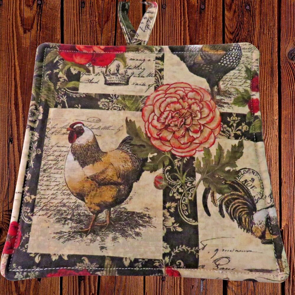 Handmade Potholder, Chickens